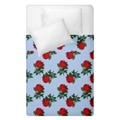 Red Roses Light Blue Duvet Cover Double Side (single Size) by snowwhitegirl