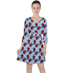 Red Roses Light Blue Ruffle Dress by snowwhitegirl