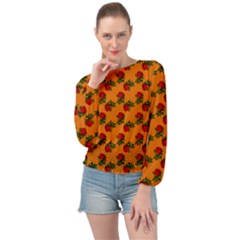 Red Roses Orange Banded Bottom Chiffon Top by snowwhitegirl