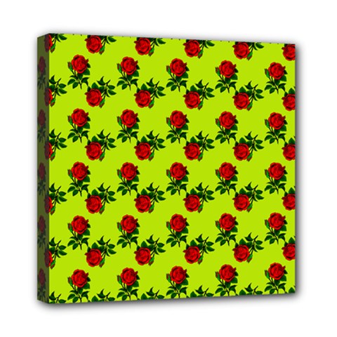 Red Roses Lime Green Mini Canvas 8  X 8  (stretched) by snowwhitegirl