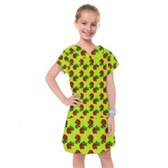 Red Roses Lime Green Kids  Drop Waist Dress by snowwhitegirl