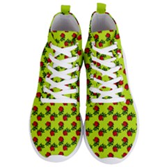 Red Roses Lime Green Men s Lightweight High Top Sneakers by snowwhitegirl