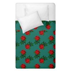 Red Roses Teal Green Duvet Cover Double Side (single Size) by snowwhitegirl