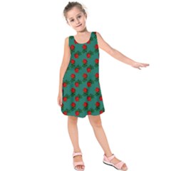 Red Roses Teal Green Kids  Sleeveless Dress by snowwhitegirl