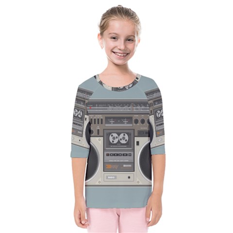 Radio Cassette Speaker Sound Audio Kids  Quarter Sleeve Raglan Tee by Simbadda