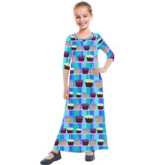 Cupcakes Pattern Kids  Quarter Sleeve Maxi Dress by bloomingvinedesign