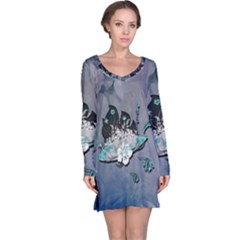 Sport, Surfboard With Flowers And Fish Long Sleeve Nightdress by FantasyWorld7