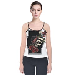 Skull Rose Fantasy Dark Flowers Velvet Spaghetti Strap Top by Sudhe