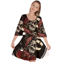 Skull Rose Fantasy Dark Flowers Velour Kimono Dress by Sudhe