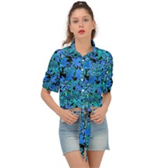 Fall Leaves Blue Tie Front Shirt  by bloomingvinedesign