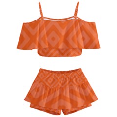 Orange Maze Kids  Off Shoulder Skirt Bikini by retrotoomoderndesigns