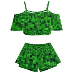 Green Mosaic Kids  Off Shoulder Skirt Bikini by retrotoomoderndesigns