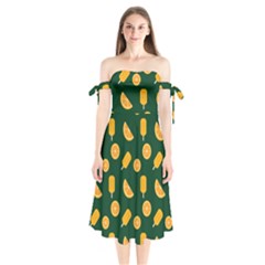 Ice Cream Pattern Background Design Shoulder Tie Bardot Midi Dress by Simbadda