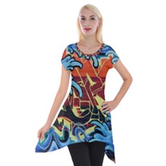 Graffiti Colourful Street Art Art Short Sleeve Side Drop Tunic by Simbadda