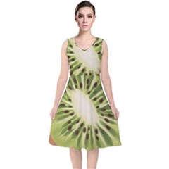 Kiwi Fruit Fresh Green Tasty Food V-neck Midi Sleeveless Dress  by Simbadda