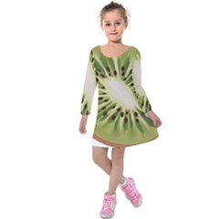 Kiwi Fruit Fresh Green Tasty Food Kids  Long Sleeve Velvet Dress by Simbadda