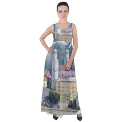 Architecture Old Sky Travel Empire Waist Velour Maxi Dress by Simbadda