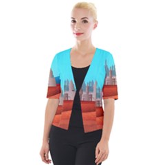 Castle Landscape Mountains Hills Cropped Button Cardigan by Simbadda