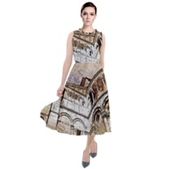 Building Architecture Columns Round Neck Boho Dress by Simbadda