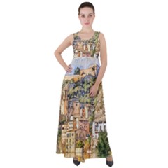 Architecture Town Travel Water Empire Waist Velour Maxi Dress by Simbadda