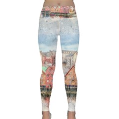 Architecture City Buildings River Lightweight Velour Classic Yoga Leggings by Simbadda