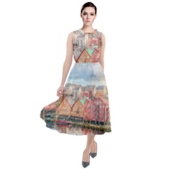 Architecture City Buildings River Round Neck Boho Dress by Simbadda