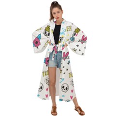 Emo Teens Doodle Seamless Maxi Kimono by Vaneshart