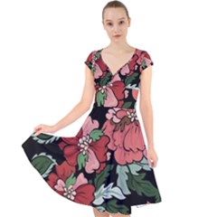 Beautiful Floral Vector Seamless Pattern Cap Sleeve Front Wrap Midi Dress by Vaneshart