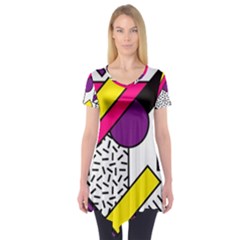 Memphis Colorful Background With Stroke Short Sleeve Tunic  by Vaneshart