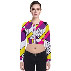 Memphis Colorful Background With Stroke Long Sleeve Zip Up Bomber Jacket by Vaneshart