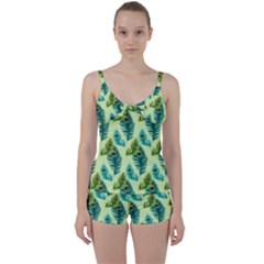 Peacock Feather Pattern Tie Front Two Piece Tankini by Vaneshart