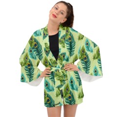 Peacock Feather Pattern Long Sleeve Kimono by Vaneshart