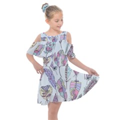 Vector Illustration Seamless Multicolored Pattern Feathers Birds Kids  Shoulder Cutout Chiffon Dress by Vaneshart