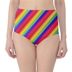 Rainbow Diagonal Stripes Classic High-waist Bikini Bottoms by retrotoomoderndesigns