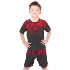 Light Neon City Buildings Sky Red Kids  Tee And Shorts Set by HermanTelo