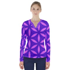 Pattern Texture Backgrounds Purple V-neck Long Sleeve Top by HermanTelo