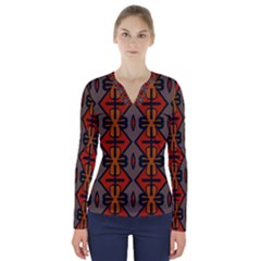 Seamless Digitally Created Tilable Abstract Pattern V-neck Long Sleeve Top by Vaneshart