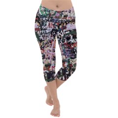 Graffiti Wall Background Lightweight Velour Capri Yoga Leggings by Vaneshart