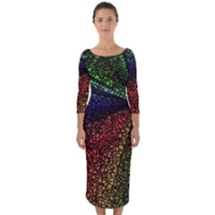 Abstract Colorful Pieces Mosaics Quarter Sleeve Midi Bodycon Dress by Vaneshart