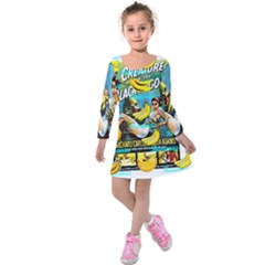 Creature From The Black Lagoon Bananas Kids  Long Sleeve Velvet Dress by cypryanus