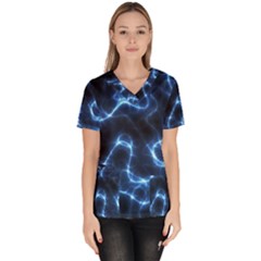 Lightning Electricity Pattern Blue Women s V-neck Scrub Top by Mariart