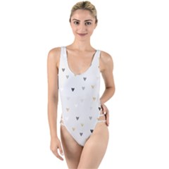 Grey Hearts Print Romantic High Leg Strappy Swimsuit by Lullaby