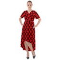 Pattern Red Black Texture Cross Front Wrap High Low Dress View1