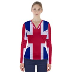 Uk Flag V-neck Long Sleeve Top by FlagGallery