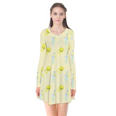 Lemonade Polkadots Long Sleeve V-neck Flare Dress by bloomingvinedesign