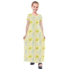 Lemonade Polkadots Kids  Short Sleeve Maxi Dress by bloomingvinedesign