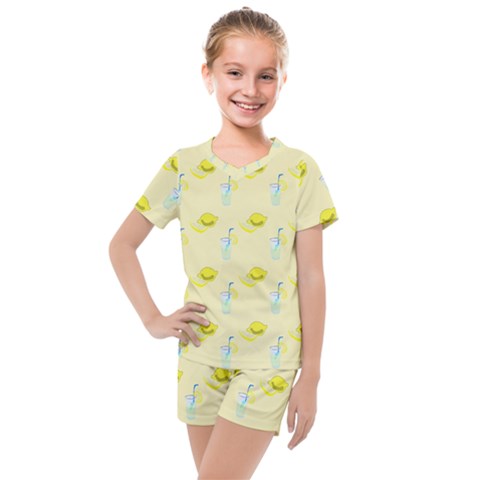 Lemonade Polkadots Kids  Mesh Tee And Shorts Set by bloomingvinedesign