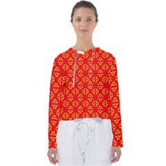 Red Background Yellow Shapes Women s Slouchy Sweat by Simbadda