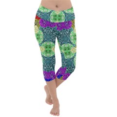 Flower Design Design Artistic Lightweight Velour Capri Yoga Leggings by Simbadda