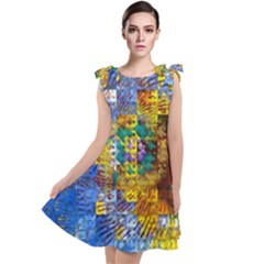 Sunflower Kaleidoscope Pattern Tie Up Tunic Dress by Simbadda